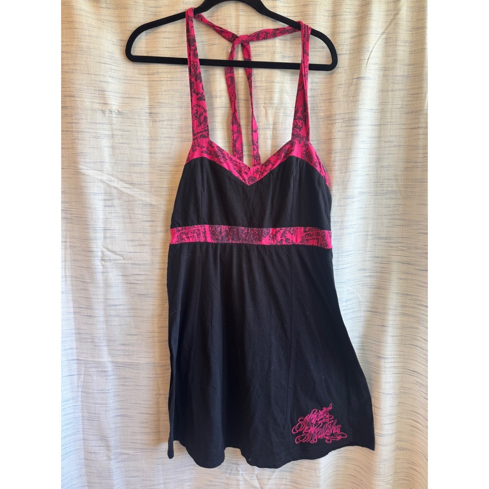 Metal Mulisha Womens Black Pink Filigree Halter Top Y2K Moto Logo Size Large